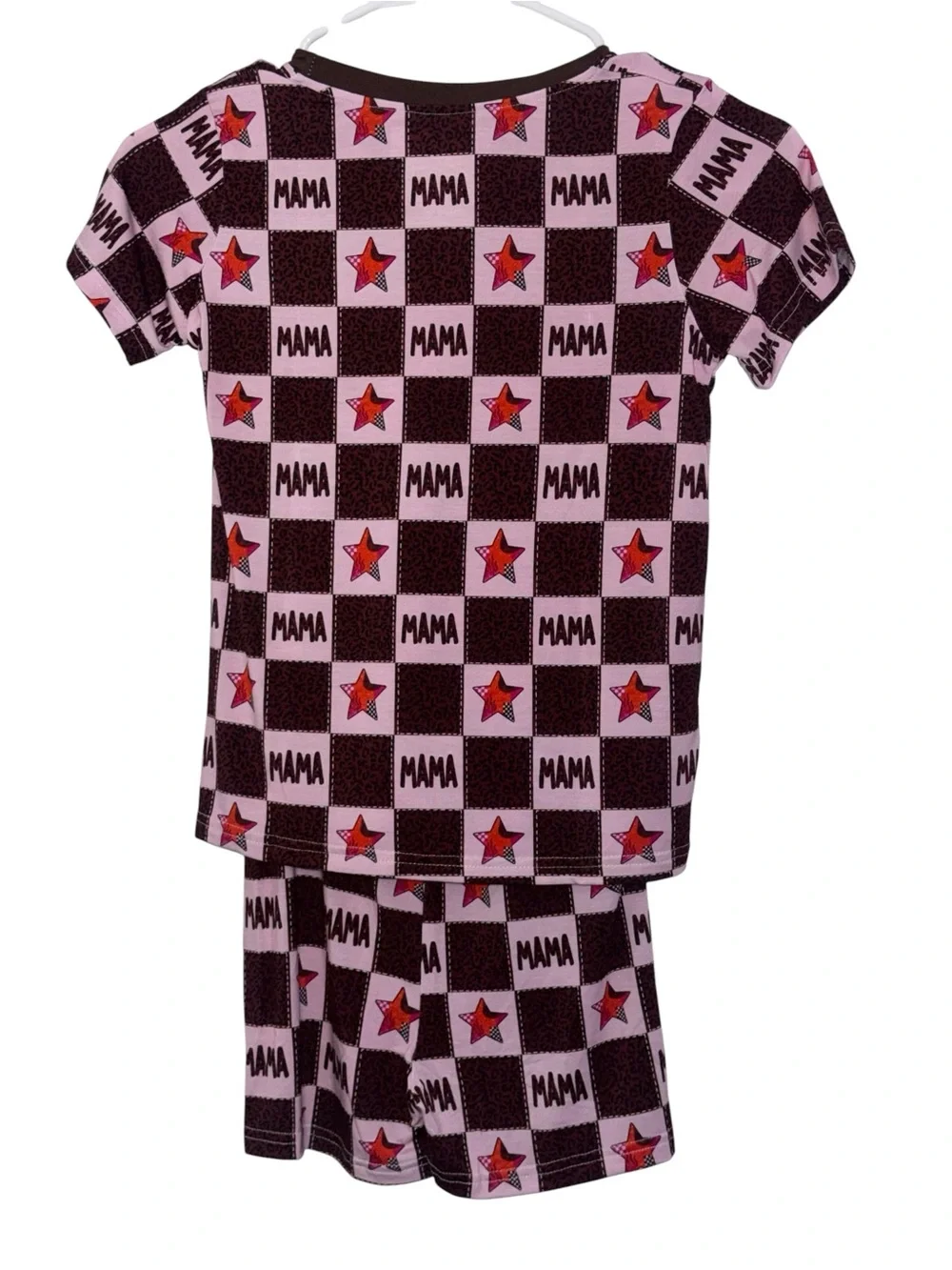 Mama Checks NWT Short Pajama Set with Pink & Black Star Check print